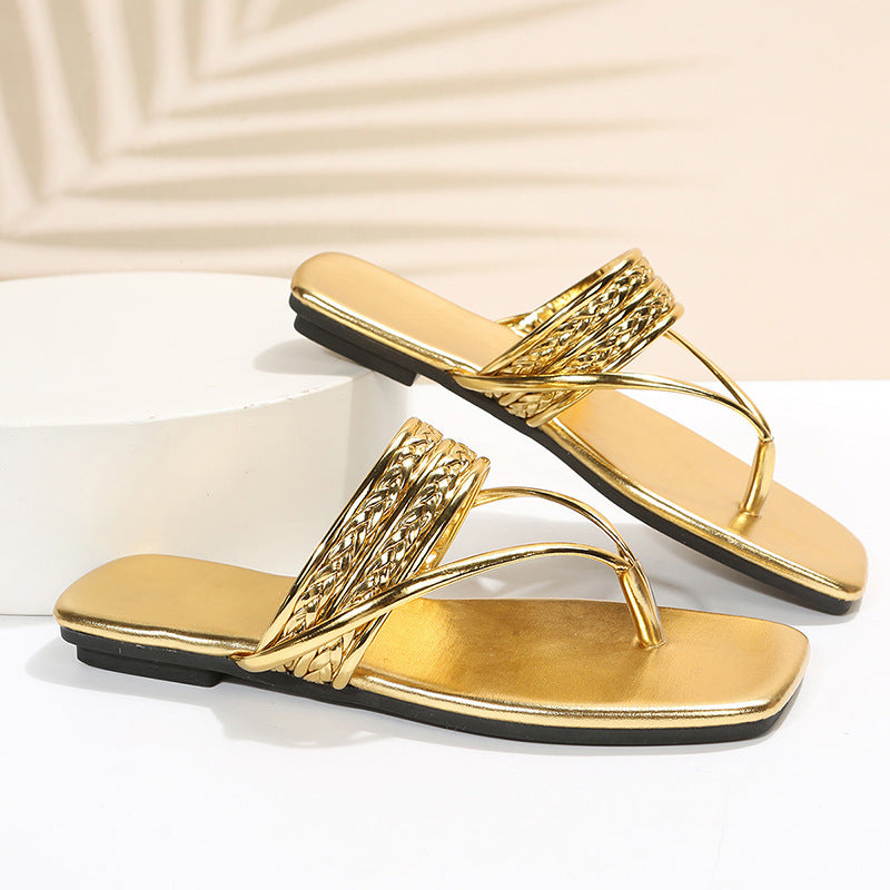 Gold Flat Sandals Summer